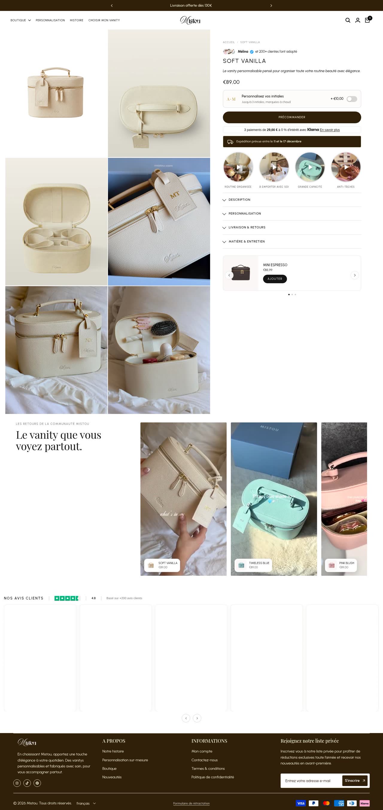 Product page of Mistou · Soft Vanilla
